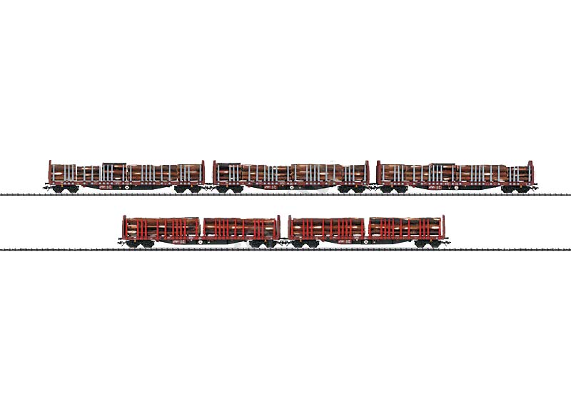 画像1: 鉄道模型 トリックス Trix 24109 Set with 5 Wood Transport Cars Roos 639 DB AG 貨車 HOゲージ