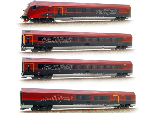画像2: 鉄道模型 ロコ Roco 64022 -  RAILJET レイルジェット 客車4両セット HOゲージ