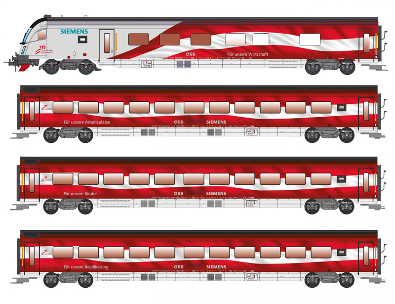 画像1: 鉄道模型 ホビートレイン HobbyTrain H25212 OBB Railjet レイルジェット 客車 4両セット Nゲージ